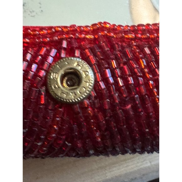 Beaded Red Lipstick Snap Closure & Interior Mirror - Picture 4 of 11